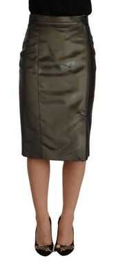 GF Ferre Metallic Gray High Waist Pencil Midi Skirt -   -  GF Ferre.